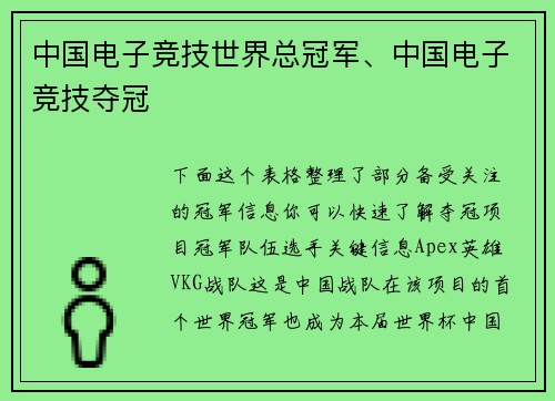 中国电子竞技世界总冠军、中国电子竞技夺冠