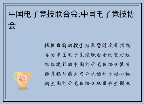 中国电子竞技联合会;中国电子竞技协会