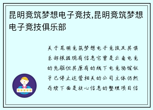 昆明竞筑梦想电子竞技,昆明竞筑梦想电子竞技俱乐部